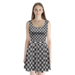 Modern Dots In Squares Mosaic Black White Split Back Mini Dress 