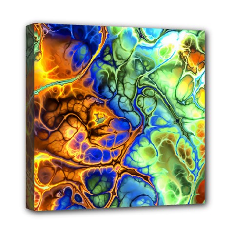 Abstract Fractal Batik Art Green Blue Brown Mini Canvas 8  X 8  by EDDArt