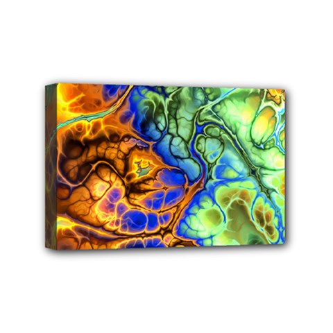 Abstract Fractal Batik Art Green Blue Brown Mini Canvas 6  X 4  by EDDArt