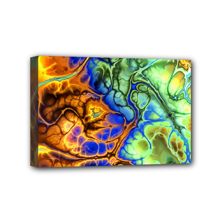 Abstract Fractal Batik Art Green Blue Brown Mini Canvas 6  x 4 