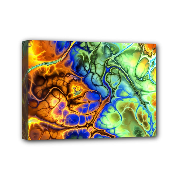 Abstract Fractal Batik Art Green Blue Brown Mini Canvas 7  x 5 