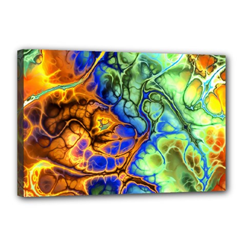 Abstract Fractal Batik Art Green Blue Brown Canvas 18  X 12  by EDDArt