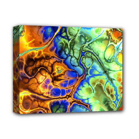 Abstract Fractal Batik Art Green Blue Brown Deluxe Canvas 14  X 11  by EDDArt