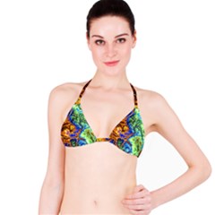 Abstract Fractal Batik Art Green Blue Brown Bikini Top by EDDArt