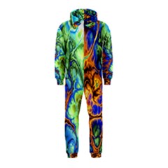 Abstract Fractal Batik Art Green Blue Brown Hooded Jumpsuit (kids) by EDDArt