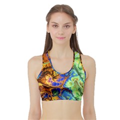 Abstract Fractal Batik Art Green Blue Brown Sports Bra With Border by EDDArt