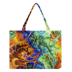 Abstract Fractal Batik Art Green Blue Brown Medium Tote Bag