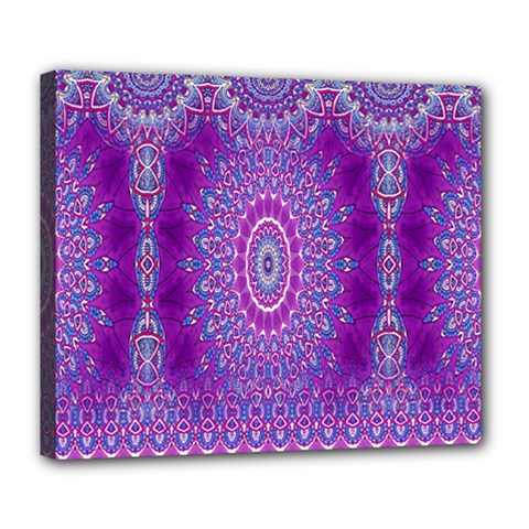 India Ornaments Mandala Pillar Blue Violet Deluxe Canvas 24  X 20   by EDDArt