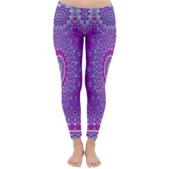 India Ornaments Mandala Pillar Blue Violet Winter Leggings  by EDDArt