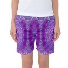 India Ornaments Mandala Pillar Blue Violet Women s Basketball Shorts by EDDArt