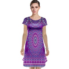 India Ornaments Mandala Pillar Blue Violet Cap Sleeve Nightdress by EDDArt