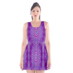 India Ornaments Mandala Pillar Blue Violet Scoop Neck Skater Dress by EDDArt