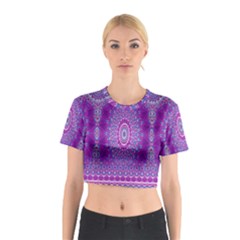 India Ornaments Mandala Pillar Blue Violet Cotton Crop Top by EDDArt