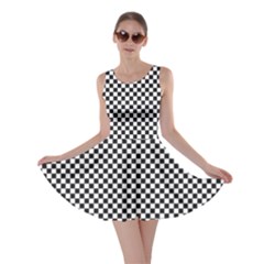 Sports Racing Chess Squares Black White Skater Dress by EDDArt