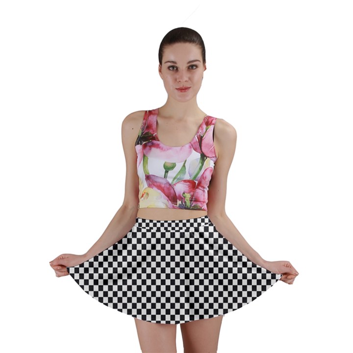 Sports Racing Chess Squares Black White Mini Skirt