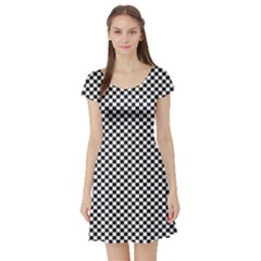 Sports Racing Chess Squares Black White Short Sleeve Skater Dress by EDDArt