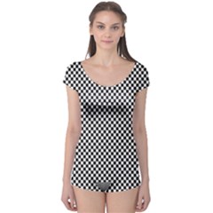 Sports Racing Chess Squares Black White Boyleg Leotard  by EDDArt