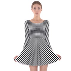 Sports Racing Chess Squares Black White Long Sleeve Skater Dress by EDDArt