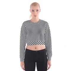 Sports Racing Chess Squares Black White Women s Cropped Sweatshirt by EDDArt