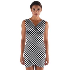 Sports Racing Chess Squares Black White Wrap Front Bodycon Dress