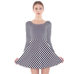 Sports Racing Chess Squares Black White Long Sleeve Velvet Skater Dress