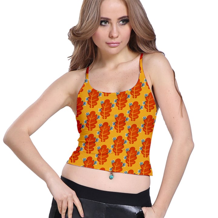 Bugs Eat Autumn Leaf Pattern Spaghetti Strap Bra Top