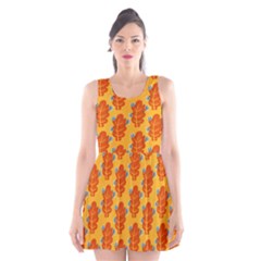 Bugs Eat Autumn Leaf Pattern Scoop Neck Skater Dress