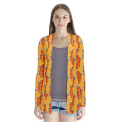 Bugs Eat Autumn Leaf Pattern Drape Collar Cardigan