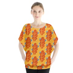 Bugs Eat Autumn Leaf Pattern Blouse