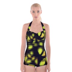 Yellow Light Boyleg Halter Swimsuit 