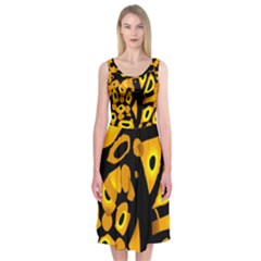 Yellow Design Midi Sleeveless Dress