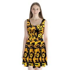 Yellow Design Split Back Mini Dress 