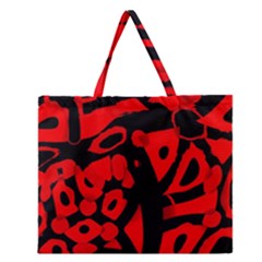 Red Design Zipper Large Tote Bag