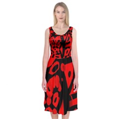 Red Design Midi Sleeveless Dress