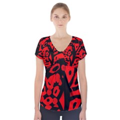 Red Design Short Sleeve Front Detail Top