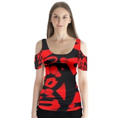 Red Design Butterfly Sleeve Cutout Tee 