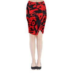 Red Design Midi Wrap Pencil Skirt