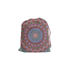 Abstract Painting Mandala Salmon Blue Green Drawstring Pouches (small)  by EDDArt