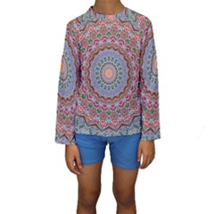 Abstract Painting Mandala Salmon Blue Green Kids  Long Sleeve Swimwear by EDDArt