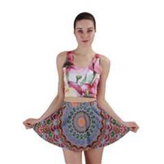 Abstract Painting Mandala Salmon Blue Green Mini Skirt by EDDArt