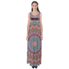 Abstract Painting Mandala Salmon Blue Green Empire Waist Maxi Dress