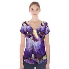 Purple Abstract Geometric Dream Short Sleeve Front Detail Top