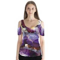 Purple Abstract Geometric Dream Butterfly Sleeve Cutout Tee 