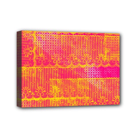 Yello And Magenta Lace Texture Mini Canvas 7  X 5  by DanaeStudio