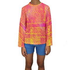 Yello And Magenta Lace Texture Kids  Long Sleeve Swimwear