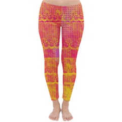 Yello And Magenta Lace Texture Winter Leggings 