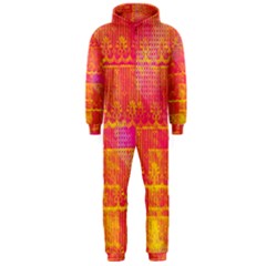 Yello And Magenta Lace Texture Hooded Jumpsuit (men) 