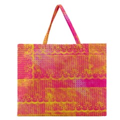 Yello And Magenta Lace Texture Zipper Large Tote Bag