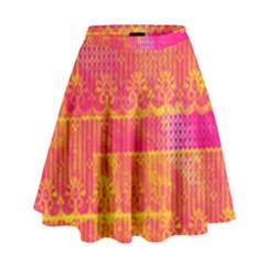 Yello And Magenta Lace Texture High Waist Skirt