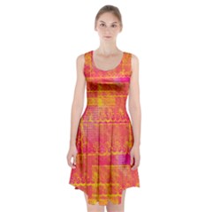 Yello And Magenta Lace Texture Racerback Midi Dress